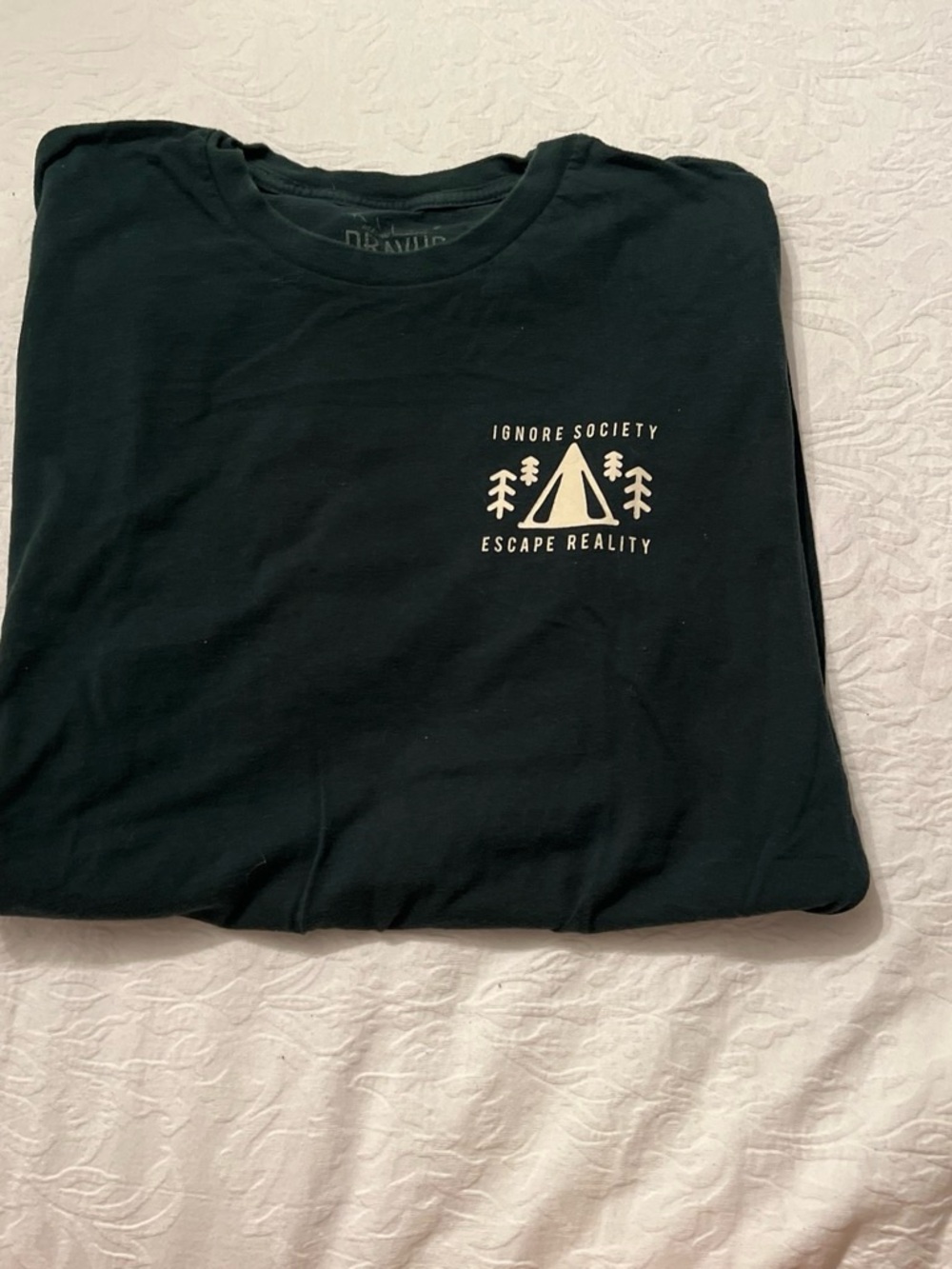 Men’s dark green Short-Sleeve Graphic Tee - Escape Reality Tent Print